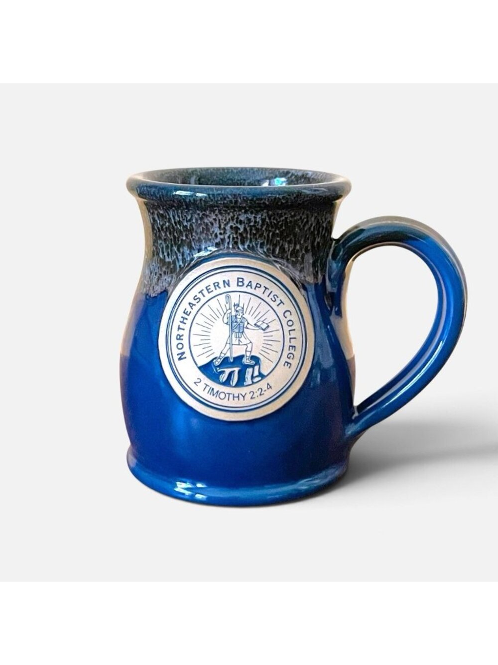 Northeastern Baptist College VT Deneen Pottery Mug Blue Stoneware Coffee Cup